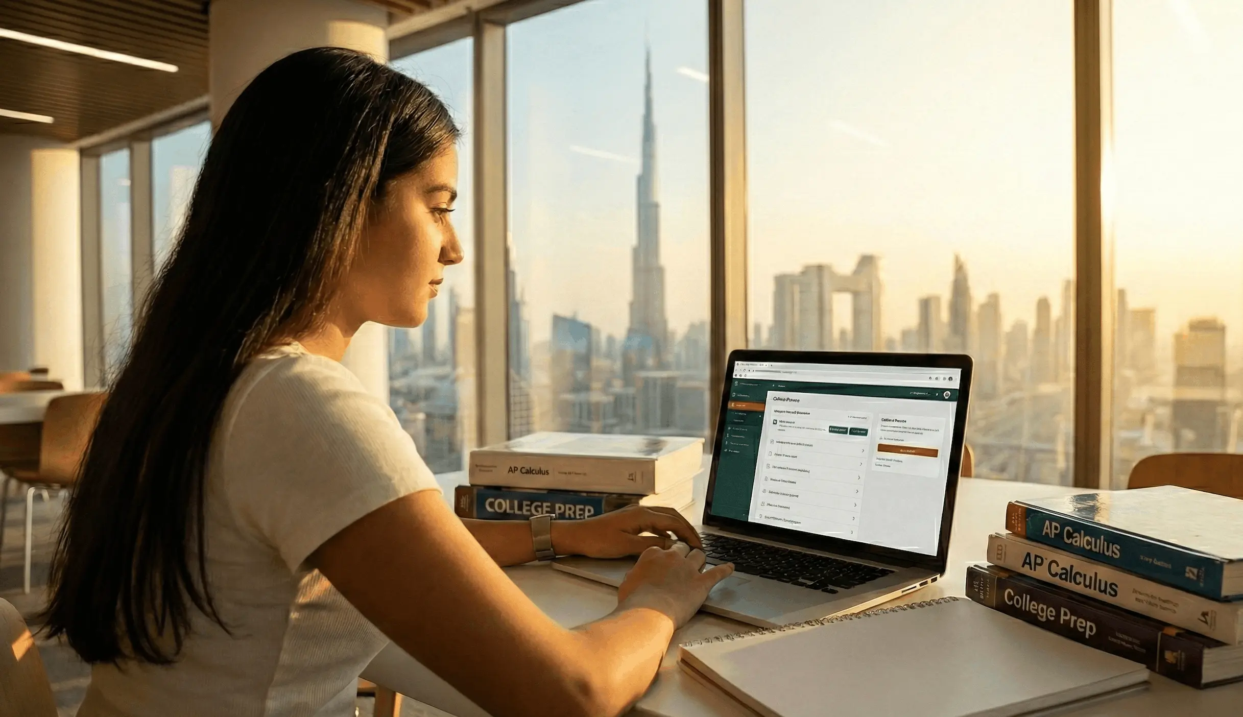 a girl studying online ap courses from copperstone education in dubai